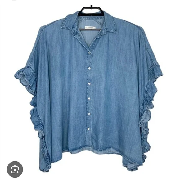 Zata Blue Ruffled Button-Up Shirt - Picture 2 of 6